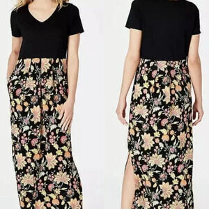 J Jill Black Short Sleeve Floral Bottton Maxi Dress in Size XL Petite
